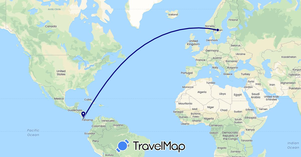 TravelMap itinerary: driving in Costa Rica, Sweden (Europe, North America)